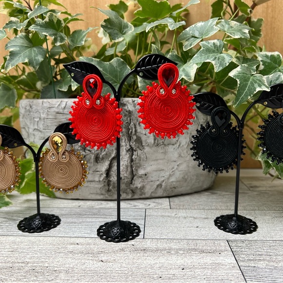 Red Round Elegant Dangle Earrings - Stylish Glam Earrings - Trendy Earrings - Picture 4 of 7